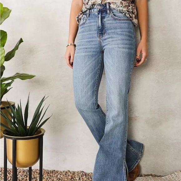 Willow & root the flared out high rise blue denim jeans side slits - Picture 9 of 14